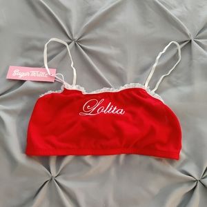 Dolls Kill Sugar Thrillz Lolita crop top bralette embroidered red medium